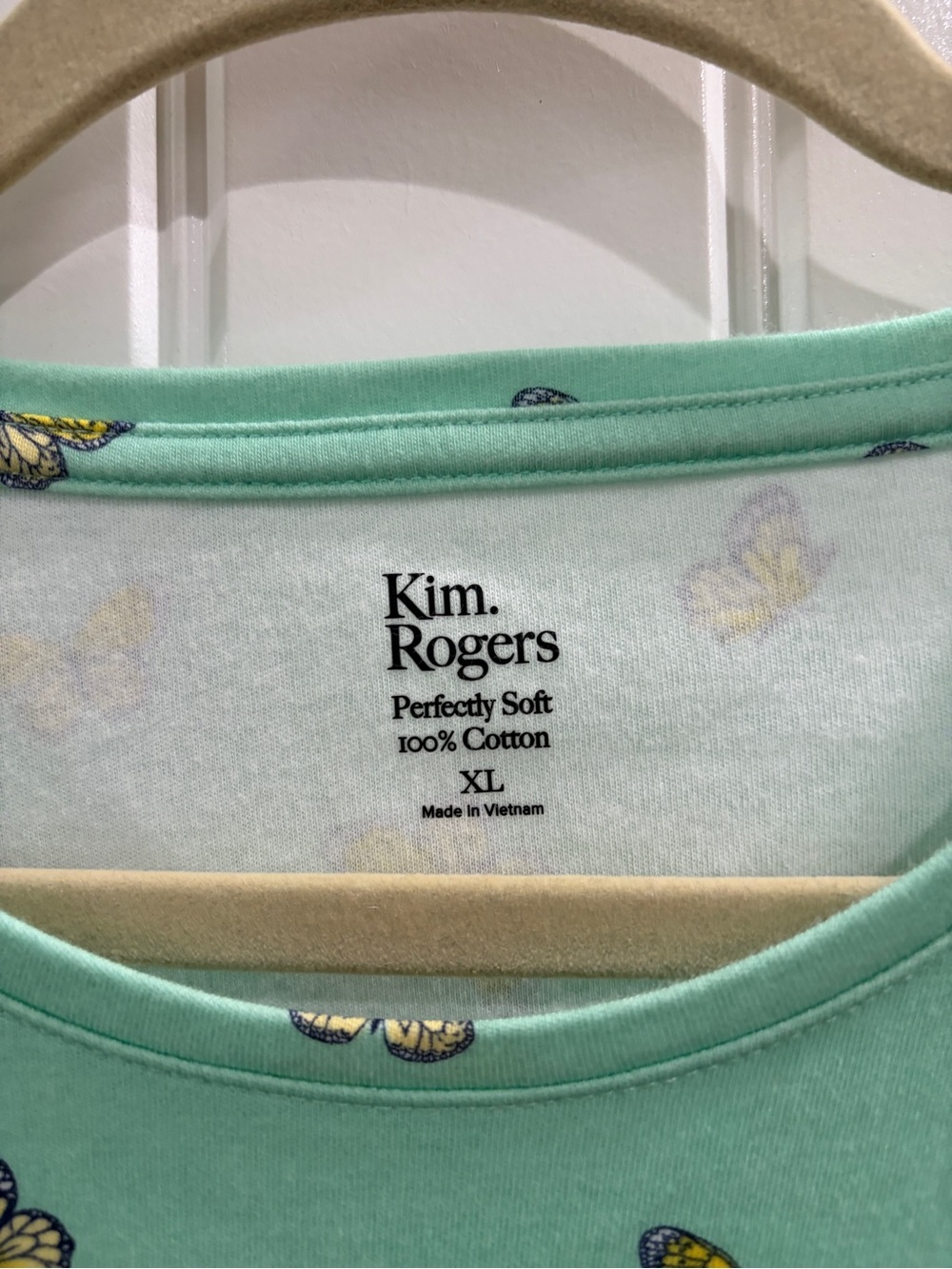 Kim Rogers “Perfectly Soft” Mint Green Butterfly Print Tee, XL - Picture 2 of 6